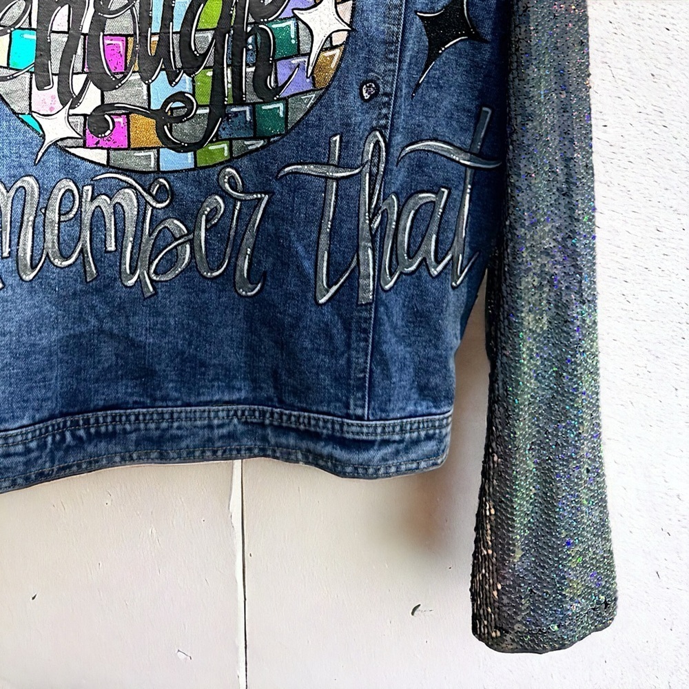 Eras Tour Ready: Dazzling Upcycled Se7en Jacket with Chic Design! Oversized Med - Picture 16 of 16